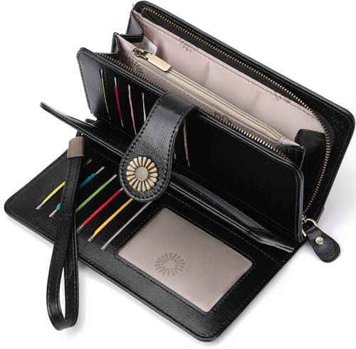 SENDEFN Portefeuille Femme Long Portefeuille Blocage RFID pour 24 Cartes Portefeuille Femme Cuir avec Compartiments Multiples et Pochette pour Pièces de Monnaie