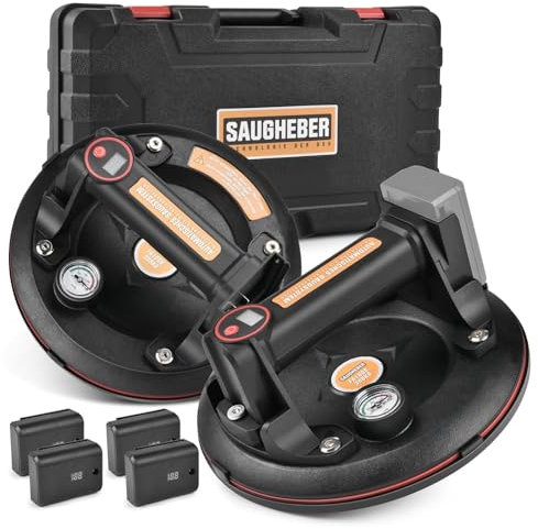 2Pack | Elektrischer Saugheber inkl. 4X Akku | 8 Vakuum-Saugnapf für Heavy Duty | Digitalanzeige | Tragkraft 300KG | Automatisch Nachsaugend Glassauger Transport von Fliesen Marmor Aquarium Platten