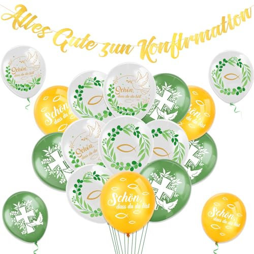 HOWAF Konfirmation Deko, Alles Gute zur Konfirmation Girlande Konfirmation Banner, Luftballons Konfirmation Ballon Eucalyptus Fische Deko für Tschdeko Konfirmation, Deko Konfirmation Junge Mädchen
