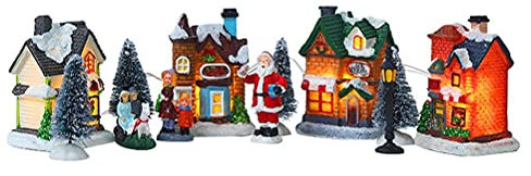 Aumotop LED-beleuchtetes Weihnachtsdorf-Set, Miniaturhäuser, Stadt-Weihnachtsdorf-Häuser, Leicht, Tragbar, Bringen Viel Glück, Weihnachtsdekorationen