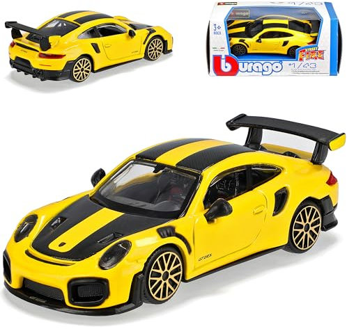 alles-meine.de GmbH Porsche 911 991 GT2 RS Coupe Gelb mit Streifen in Schwarz 2011-2019 1/43 Burago Modell Auto mit individiuellem Wunschkennzeichen