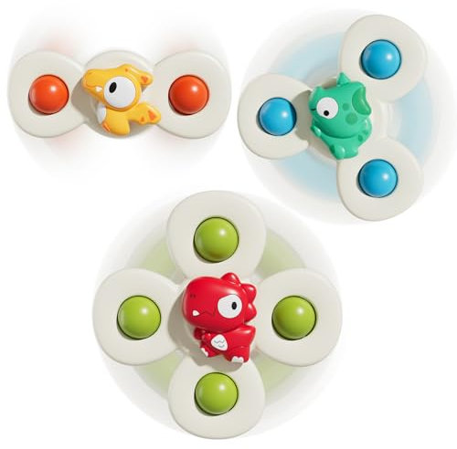 lerrbo 3 PCS Saugnapf Spinner Spielzeug für 1 Jahr Alten Jungen Mädchen|Spinning Top Baby Spielzeug 12 18 Monate|1 2 Jahre Alten Jungen Geburtstag Geschenk