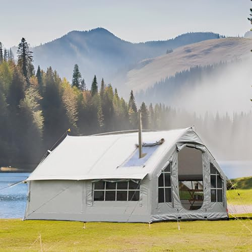 Grande Tente Gonflable, Tente De Camping Extérieure Entièrement Automatique, avec Sortie De Cheminée, Espace 10㎡, Colonne d'air Intégrée, PU2000mm Étanche