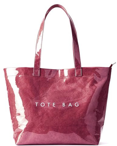 Handtasche Damen Shopper Kraftpapier Tasche Tote Bag Klares PVC Große Schultertasche mit Reißverschluss für Strand,Arbeit,Einkauf,Schule