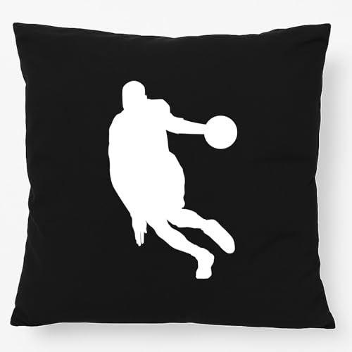Huuraa Kissen Basketball Silhouette Geschenk | 40x40cm mit Füllung Black Baumwolle Dekokissen Geschenkidee Schwarzes Sofakissen dekoratives Zierkissen
