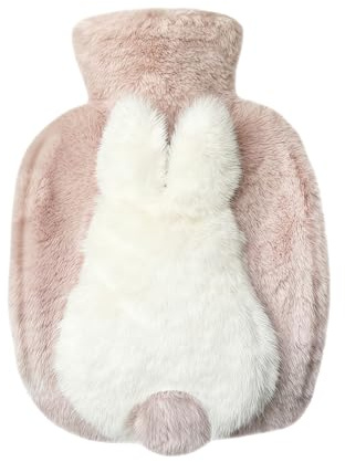 Cute 3D Rabbit Hot Water Bottle Plush and Cold Compressed Hot Water Bag 1000ML PVC Plush Hot Water Bottle Christmas New Year Valentine's Day Anniversary Birthday Gift
