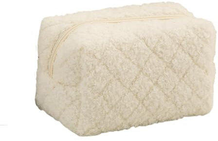 Flauschige Kosmetiktasche – Kulturtasche Damen im Plüschstil, Schminktasche Klein für Winterreise & Geschenk, Makeup Bag Organizer Soft Touch für Urlaub Must Haves, wasserdicht, 18x10x10cm