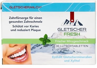 Gletscher-Fresh Lutschtabletten – Natürliche Mundpflege mit Gletschermineralien & Xylitol – Säure-Basen-Balance – Vegan, Glutenfrei, Ohne Farbstoffe – Frischer Atem & Gesunde Zähne – 30 Stk.