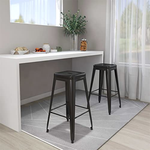 QUAHEAS Stapelbarer Barhocker im Industrie-Design, 2er-Set Schwarz Metall, robust & langlebig, ideal für Küchen-Theken, Cafés & Restaurants, platzsparend lagerbar