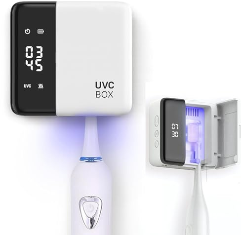 Ankilo Desinfectante para cepillos de dientes y limpiador de cepillos de dientes con reloj LED, luces UV-C y secado al aire, soporte de cepillo de dientes eléctrico recargable para actualizaciones de
