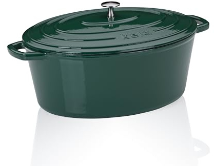 kela Bräter Gusseisen oval 9,3 Liter, Dutch Oven CALIDO, Induktion Gussbräter mit Deckel, Gusseisen Topf Brot backen, emailliert, grün
