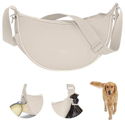 LARKSON Half Moon Bag Hundetasche Beige - Fiete - Umhängetasche für Gassi Gehen - Leckerlitasche mit Kotbeutelspender - Gassitasche Reflektierend - Wasserabweisend