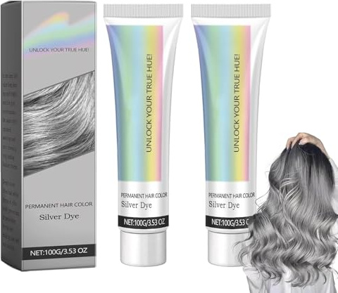 Graue Haarcreme,Haarfarbe Grau,Hair Color Silver Silbergraue Natürliche Haartönungscreme,2-In-1 Natürliches Essenzextrakt-Silber-Haarfärbemittel,Modische Silbergraue Haarfärbemittel Permanent (2PC)
