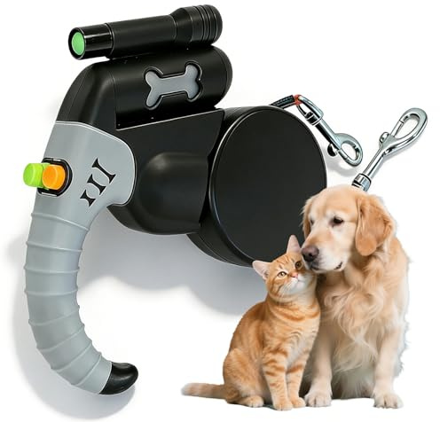 Correa de perro doble retráctil de 3 m, para 2 perros, línea enrollable con luz LED, giratoria de 360 grados, correa de perro automática con reflector, para perros pequeños y medianos