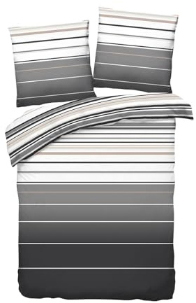 Traumschlaf Mako-Satin Bettwäsche Girona Silber • Mako-Satin aus 100 % Baumwolle • Gestreiftes Design • Hautsympathisch & Glanzoptik • 135x200 cm + 80x80 cm