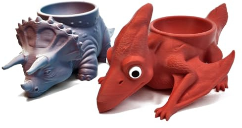 Triceratops Pteranodon Egg Cup Holder Novelty Easter Souvenir Gift Boiled Egg Stand Animal Shaped Kitchen Table Decor Family Breakfast Accessory Seasonal Decoration (Twin Pack Triceratops Pteranodon)
