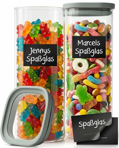 Lemontree Spaßglas mit Deckel groß (2x 2,2 Liter) - XXL Spass Glas Süßigkeiten - bruchsichere & luftdichte Vorratsgläser mit transparenten Glasdeckel - Spaßglas Gummibärchen - Einzugsgeschenke Wohnung
