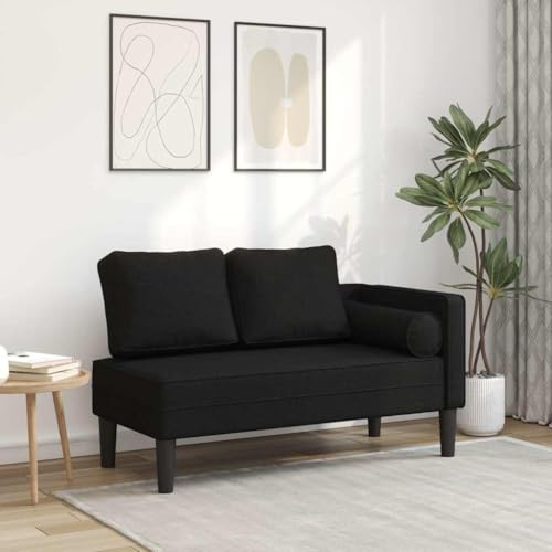 Drillkyn Chaiselong med kudde svart tyg, 116,5 x 62 x 57,5 cm, stoppstol med mycket elastiskt skum, massiv träram, relaxstol för vardagsrum, sovrum