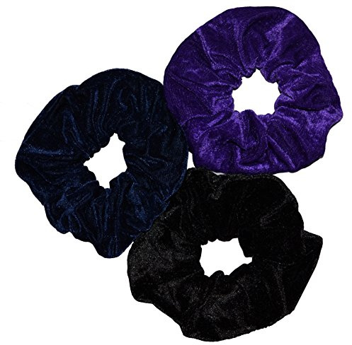 Aadya® Set of 3 Extra Large (Jumbo Size : 16CM - 18CM) Velvet Hair Scrunchies Elastic Scrunchy Hair Bobbles Scrunchy (Black + Purple + Navy Blue)