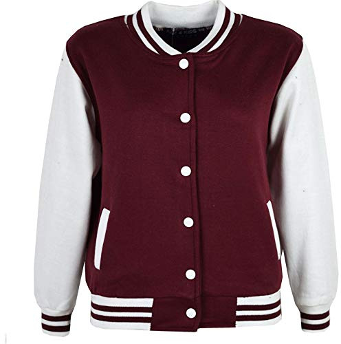 A2Z 4 Kids Baseball Contrast Jacket Varsity Style Coat - B.B Plain Jacket Wine 9-10