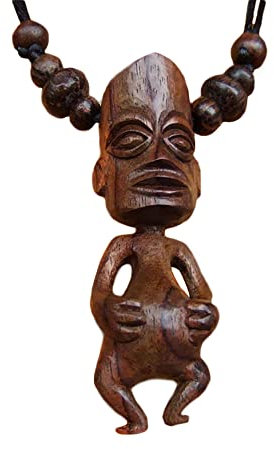 Island Piercings Halskette aus Holz Maori Tiki Anhänger längenverstellbar N101