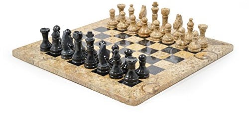38,1 cm Marmor Chess Set Fossilstone & schwarzer marmor