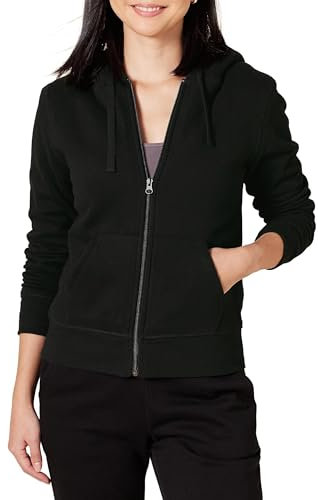 Amazon Essentials Giacca con Cappuccio a Cerniera Intera in Pile Foderata in Sherpa (Taglie Forti Disponibili) Donna, Nero, L