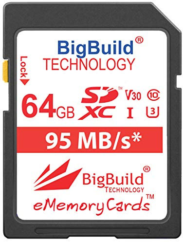 BigBuild Technology 64GB UHS-I U3 95MB/s Memory Card For Nikon D3400, D500, D5300, D5500, D5600, D610, D7200, D750, D7500, D850 Camera