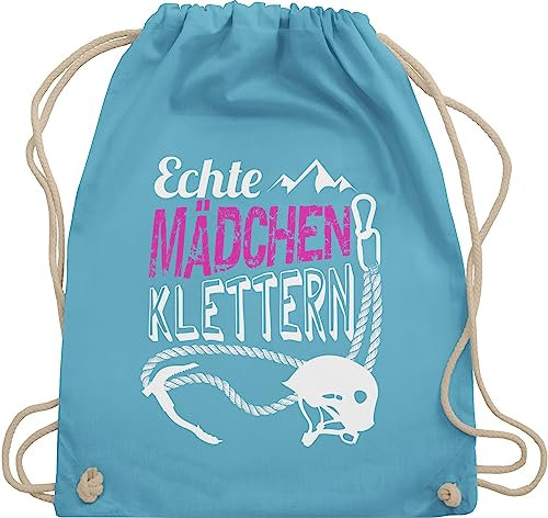 Turnbeutel Rucksack - Echte Mädchen klettern - Unisize - Hellblau - geschenke für kletterer kinderturnbeutel sport climb sportbeutel 25. geburtstag kletter beutel beuteltasche baumwollrucksack