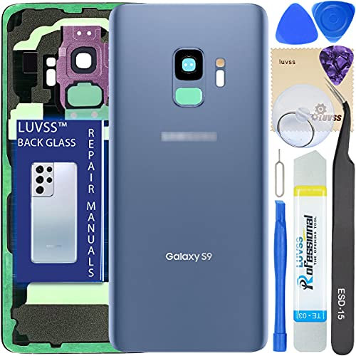 LUVSS Akkudeckel Kompatibel für Samsung Galaxy S9 Rückseite Glas Deckel Original Backcover Ersatz Reparatur Set SM-G960F/DS (Blau)