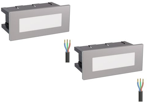 ledscom.de 2 Stück LED Treppenlicht/Wandeinbauleuchte für innen und außen, eckig, edelstahl, 123 x 60mm, warmweiß