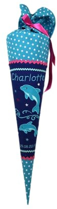 Schultüte Delfin blau türkis pink Stoff Zuckertüte 70cm oder 85cm