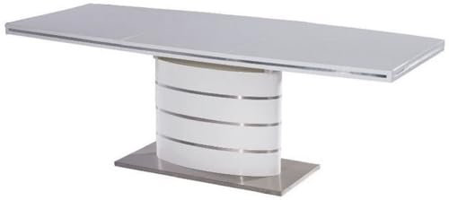 Casa Padrino Mesa de Comedor de Lujo Blanco/Plata 160-220 x 90 x A. 77 cm - Mesa de Comedor Moderna Extensible - Muebles de Cocina de Lujo