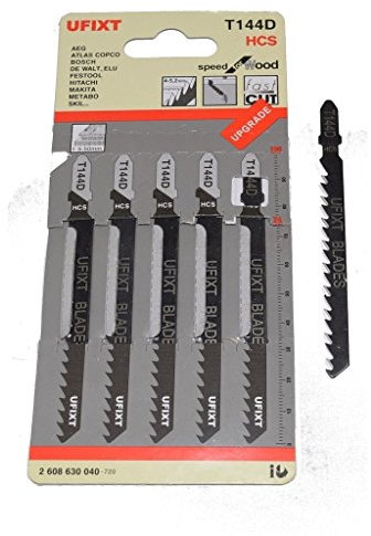 Jigsaw Blades T144D For High Speed Wood Cutting High Carbon Steel HCS 5 Pack Fits AEG, Black & Decker, Bosch, Dewalt, Elu, Festool, Hitachi, Makita, Metabo and Skil By Ufixt