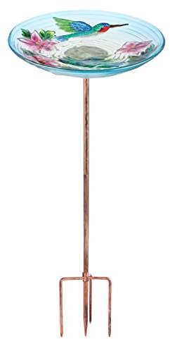 Vogeltränke aus Glas, 66 cm hoch, mit Metallpfahl für Garten, Rasen, Hof, Kolibri