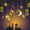 16 Stück Glänzende goldene Stern-Mond-Laterne, Ramadan-Girlande, EID-Dekoration, Zuhause, Happy Ramadan, Mubarak, Party-Banner, hängende Luftschlangen, Hintergrund für Aladdin, ägyptischer Aladdin,