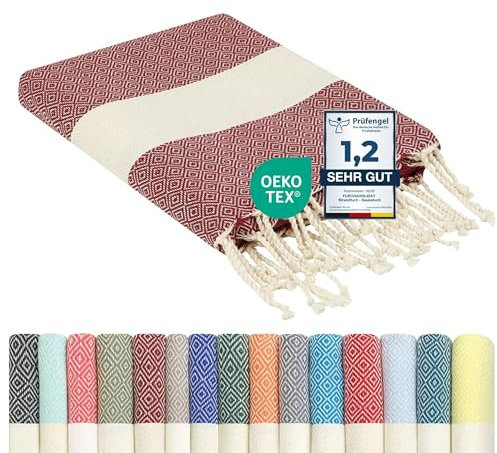furora Holiday Strandtuch groß 100x200 cm: Baumwolle, leicht lang dünn kompakt - Premium Qualität | Hamamtuch Saunatuch, Fouta Strandhandtuch XXL | Damen & Herren Badetuch Stranddecke Picknickdecke