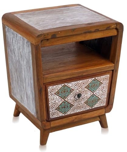 Oriental Galerie Eleganter Nachttisch, Natur und Weiß, Schrank Kommode Sideboard Flurschrank Dielenschrank Telefonschrank, 60 cm