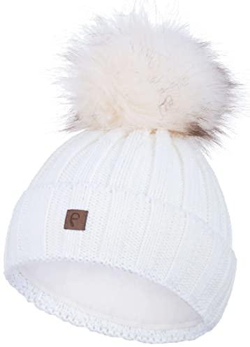 Faera Bommelmütze Mütze Damen gefüttert Wintermütze Strickmütze Mädchen Fleecefutter Beanie 79