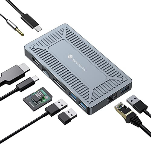 Yottamaster USB C Dock with NVMe Enclosure, PD100W Charging Dual 4K Laptop Docking Station Support HDMI, Ethernet, TF&SD Cards, Audio, 5 USB Ports