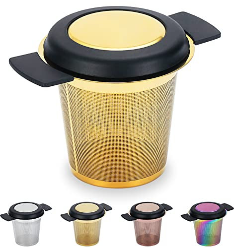 Kyraton Stainless Steel Tea Infuser Mesh Strainer, Tea and Coffee Infuser Fine Mesh Filters with Large Capacity & Perfect Size Double Handles for Hanging on Teapots,Mugs, Cups.(Gold)