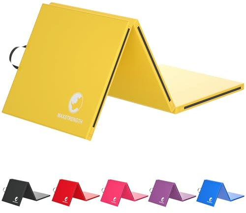 Maxstrength Yogamatte, dreifach faltbar, extra dick, rutschfeste Gymnastikmatte – weiche Schaumstoffmatte – Reise Yogamatte, gelb
