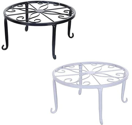 Yeehliny 2 Stück Blumenständer Metall Blumenhocker Outdoor Blumentopfständer Pflanzenständer Retro Blumentopfhalter Metall Ständer Pflanzgefäß Topfgestell für Innen und Außenbereiche (Schwarz+Weiß)