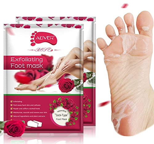 Bizzico Fußpeeling-Maske, 2er Pack, Lavendel-Rose, Entfernung von Hornhaut, Baby Soft Smooth Touch Feet, Männer, Frauen, Peeling-Fußmaske