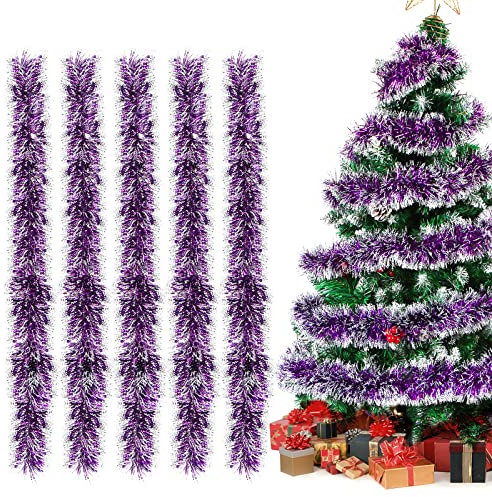 Lametta Girlande Weihnachten Violett, 5 Stück Weihnachtsgirlanden Glänzend Girlande Weihnachten Deko, Weihnachtsbaumschmuck Girlande Lamettergirlande Weihnachtsbaum Dekoration
