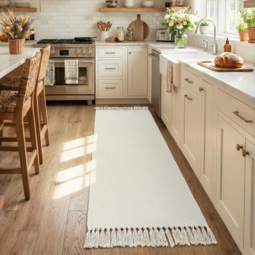 Collive Läufer für Flur, 6x1.8 m, handgewebt, wendbar, waschbar, Eingangsbereich, weiß/cremefarben, Baumwolle, moderner Bauernhaus-Waschküche, langer Teppich für Badezimmer, Foyer, Schlafzimmer