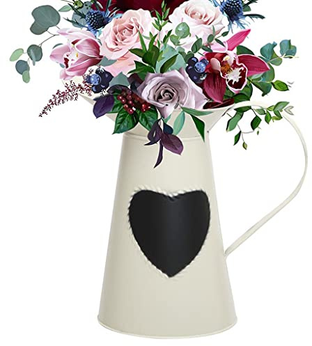 Large Galvanised Metal Jug Vase Cream Pitcher Vase Heart Chalkboard | Pitcher Jug, Flower Jug, Vase, Metal Vase, Chalkboard Heart, Love Heart, Table Centrepiece