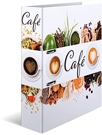 HERMA Ordner A4 Kaffee, 7 cm breit, Rezeptordner zum Selberschreiben und Abheften, Küchen Motiv Rezeptbuch mit glänzender Veredelung und Innendruck für Kochrezepte