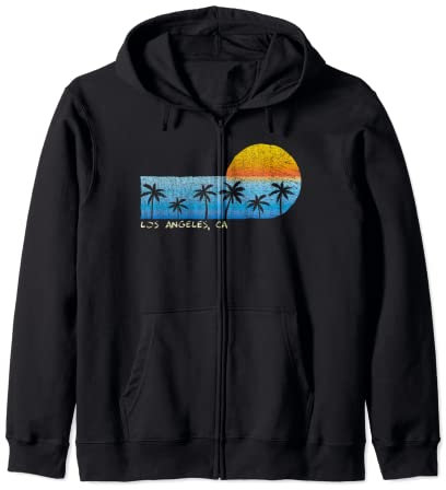 Vintage Los Angeles, CA Palme & Sunset Beach Felpa con Cappuccio