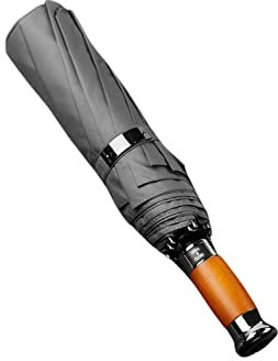 TOBILE Regenschirm großer Regenschirm für Herren, Business, 1,2 m, vollautomatischer Regenschirm, winddicht, 10 K Holzgriff, Golfschirme, grau, A